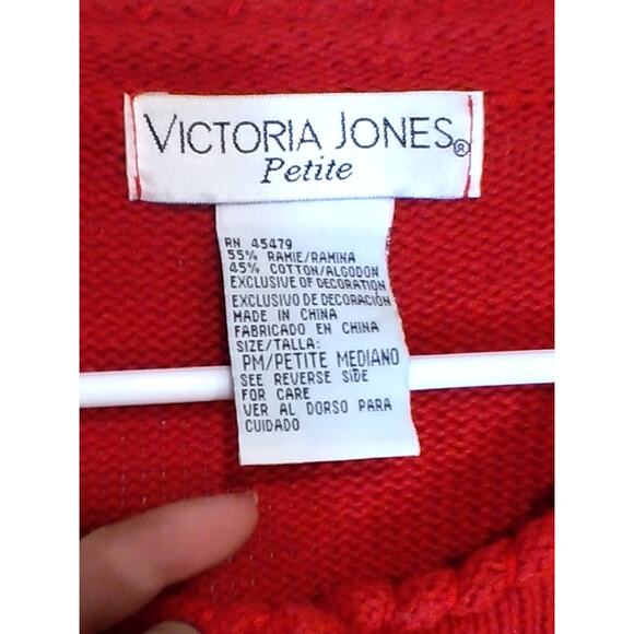 Victoria Jones Petites Red Winter / Christmas Cardigan Sweater - Picture 5 of 5